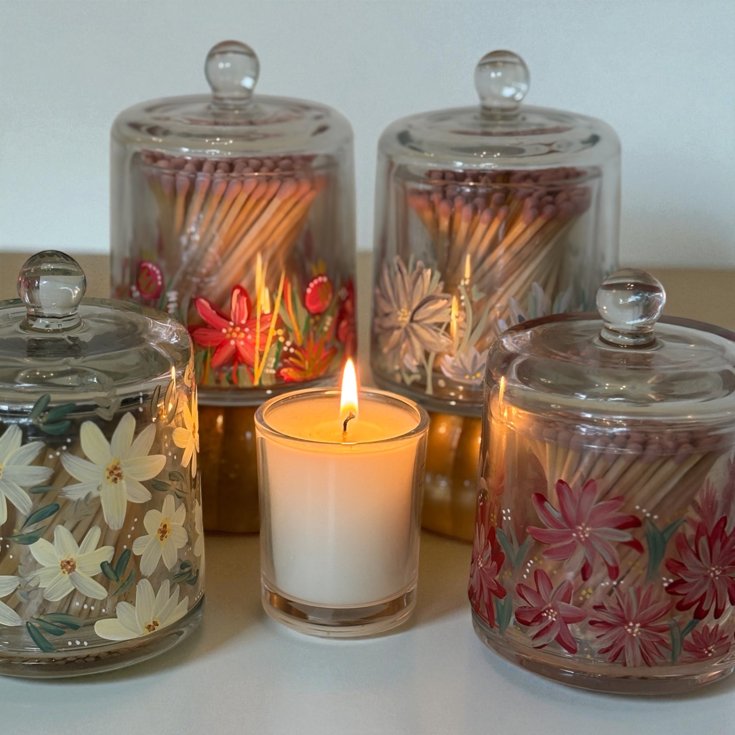 Painted Glass Match Cloches