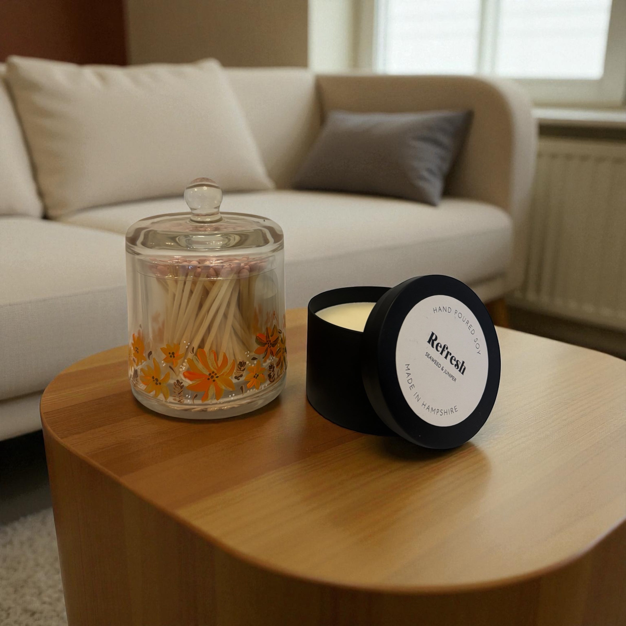 Hand-Painted Glass Cloches with Matches